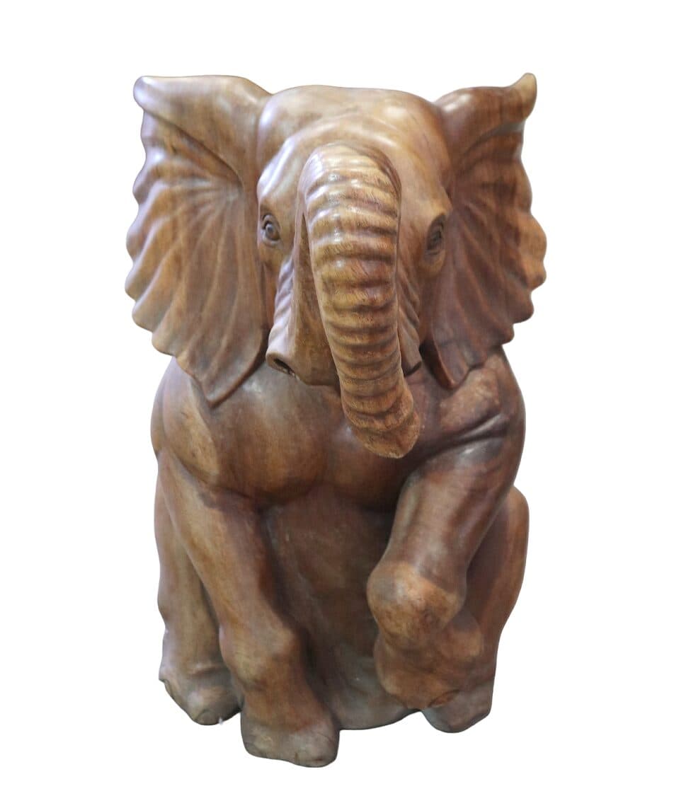 Elefante in Teak Massello Scolpito a Mano – 40x52x60h cm – Arte Artigianale Indonesiana - 2