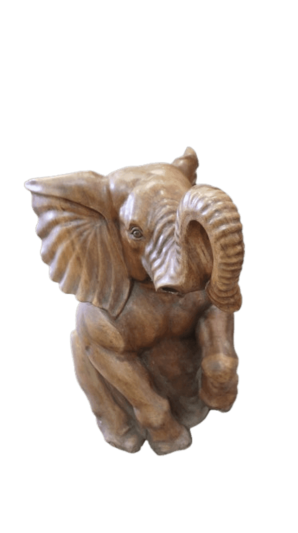 Elefante in Teak Massello Scolpito a Mano – 40x52x60h cm – Arte Artigianale Indonesiana - 3