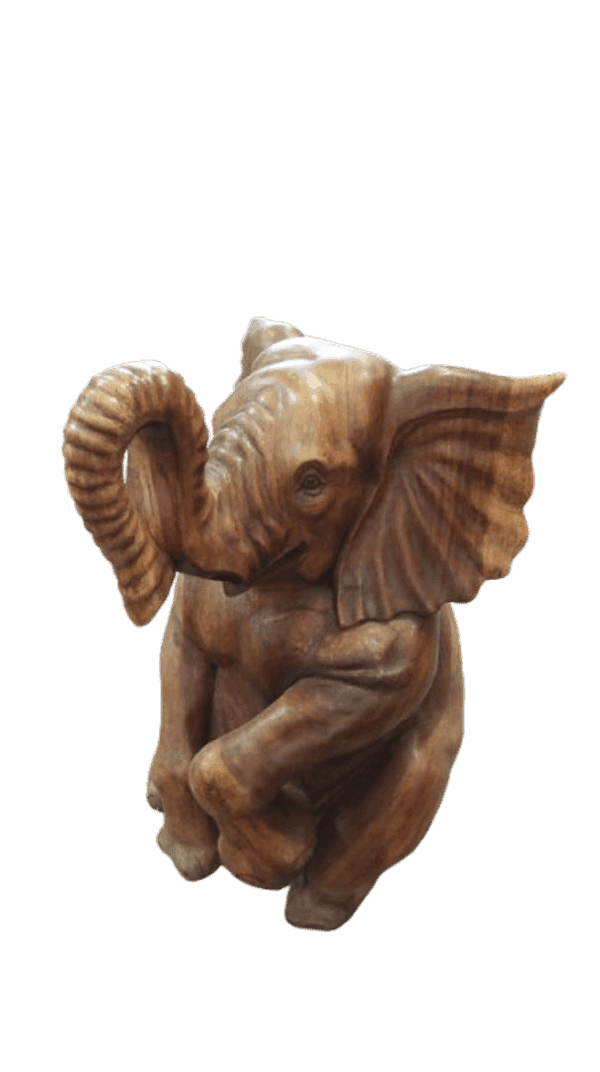 Elefante in Teak Massello Scolpito a Mano – 40x52x60h cm – Arte Artigianale Indonesiana - 4