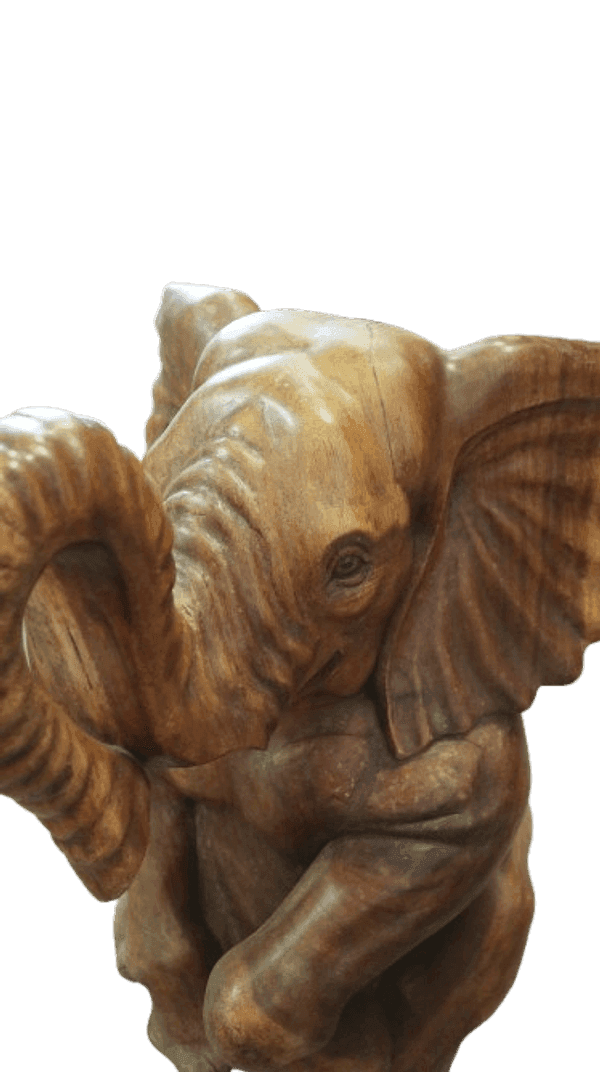 Elefante in Teak Massello Scolpito a Mano – 40x52x60h cm – Arte Artigianale Indonesiana - 5