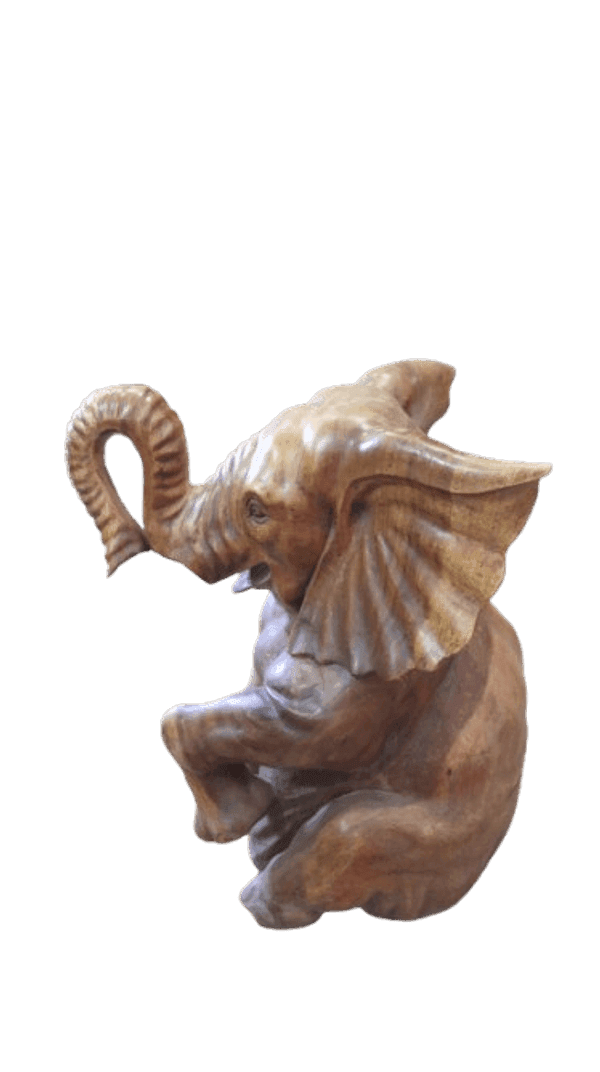 Elefante in Teak Massello Scolpito a Mano – 40x52x60h cm – Arte Artigianale Indonesiana - 6