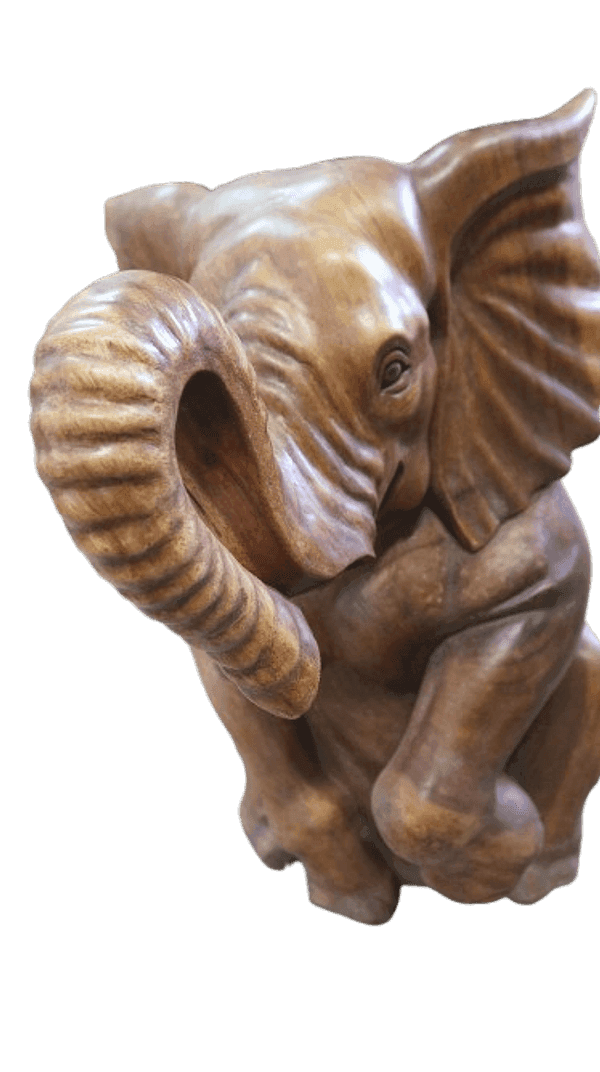 Elefante in Teak Massello Scolpito a Mano – 40x52x60h cm – Arte Artigianale Indonesiana - 8