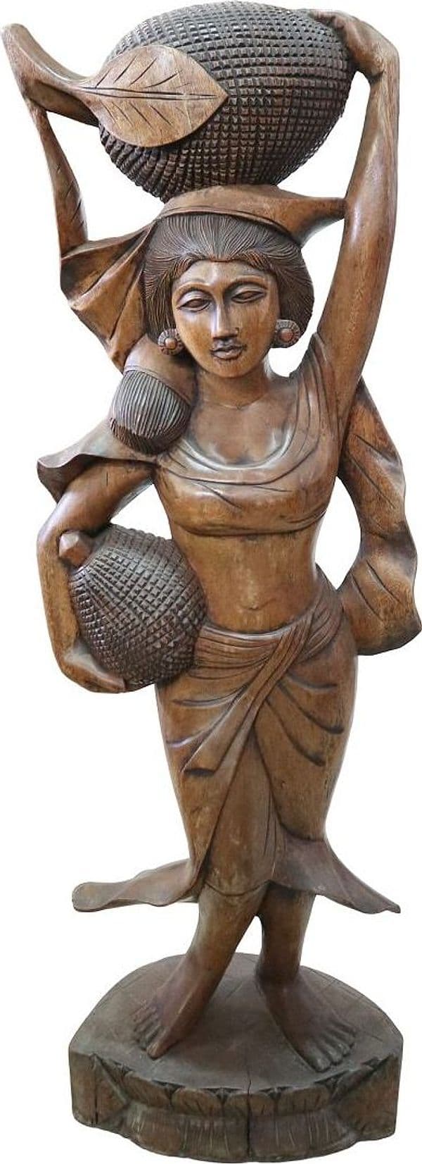 Statua in Teak Massello – Donna Indonesiana con Frutti – H100 cm - 2