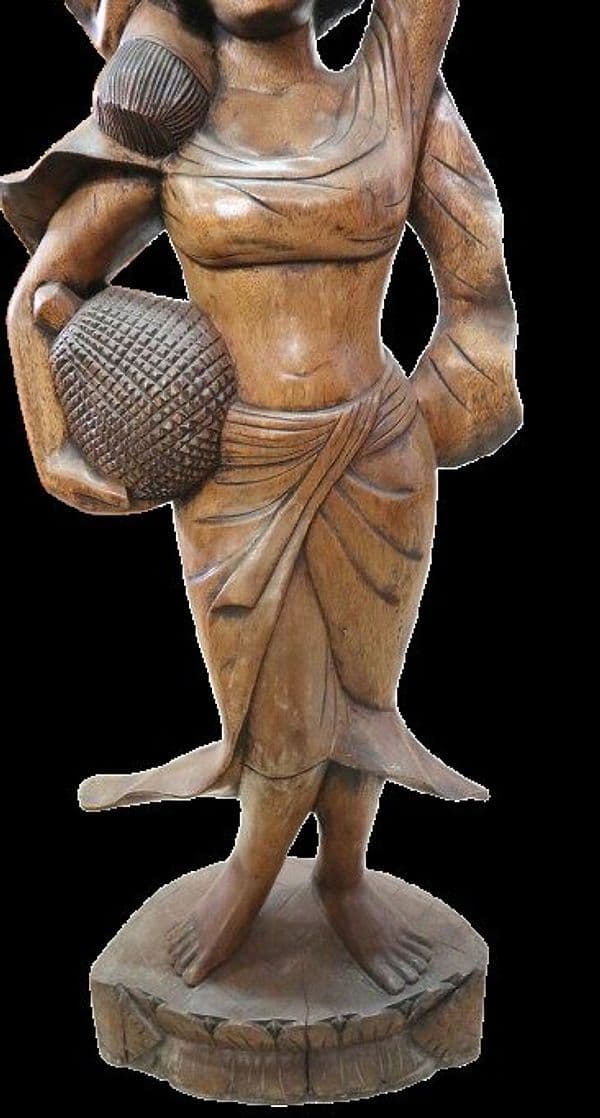 Statua in Teak Massello – Donna Indonesiana con Frutti – H100 cm - 3