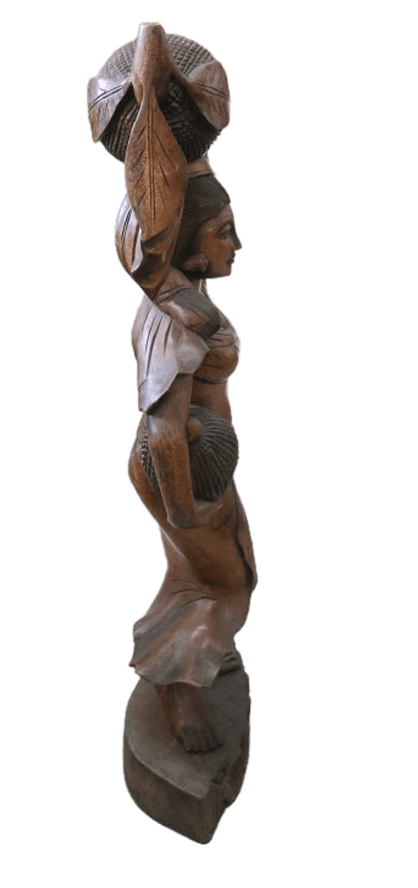 Statua in Teak Massello – Donna Indonesiana con Frutti – H100 cm - 4