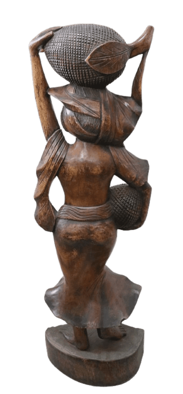 Statua in Teak Massello – Donna Indonesiana con Frutti – H100 cm - 5
