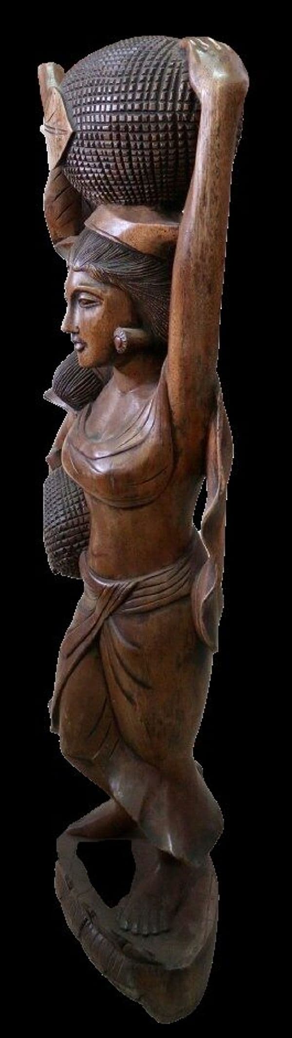 Statua in Teak Massello – Donna Indonesiana con Frutti – H100 cm - 6