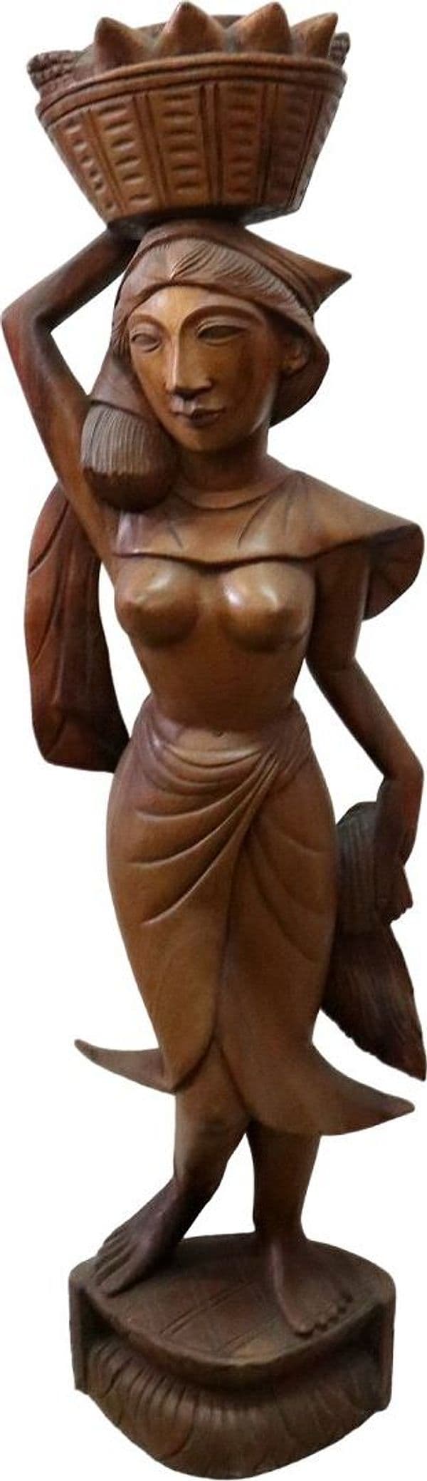 Statua Donna Indonesiana con Cesto di Frutta – Legno di Teak – H70 cm - 2