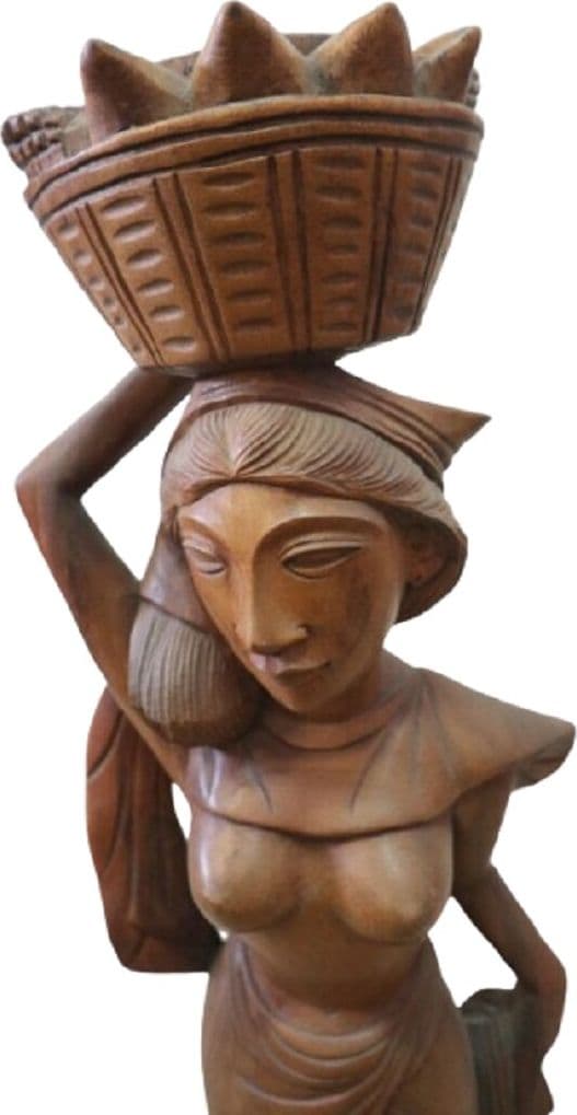 Statua Donna Indonesiana con Cesto di Frutta – Legno di Teak – H70 cm - 3