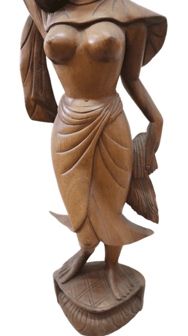 Statua Donna Indonesiana con Cesto di Frutta – Legno di Teak – H70 cm - 4