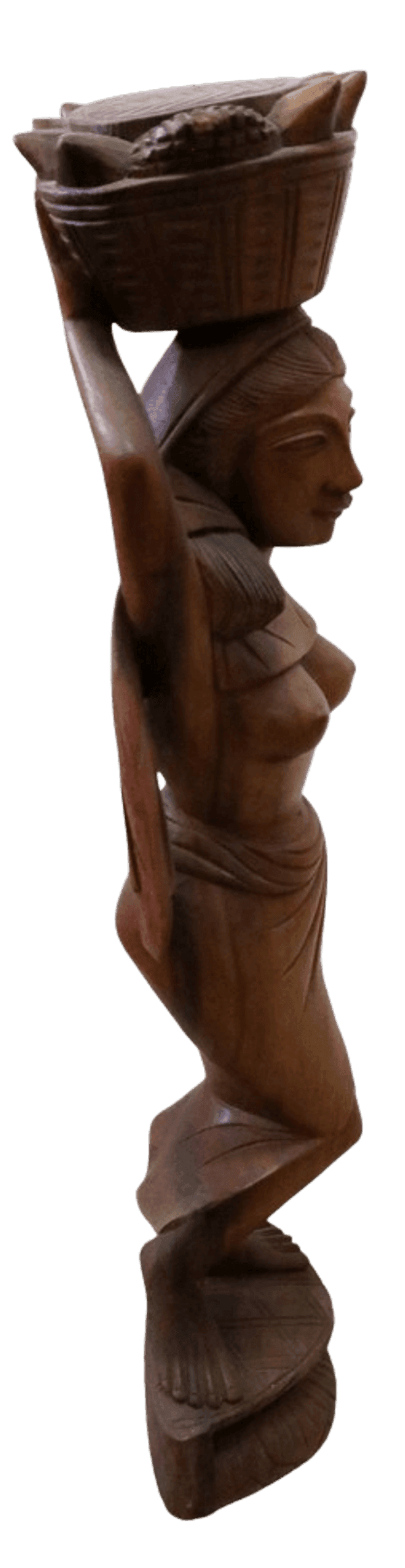 Statua Donna Indonesiana con Cesto di Frutta – Legno di Teak – H70 cm - 5