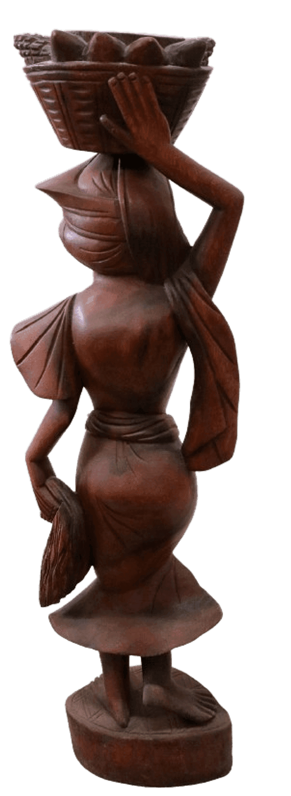 Statua Donna Indonesiana con Cesto di Frutta – Legno di Teak – H70 cm - 7