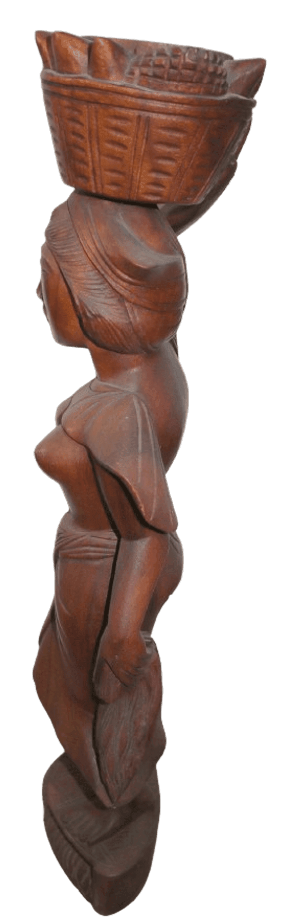 Statua Donna Indonesiana con Cesto di Frutta – Legno di Teak – H70 cm - 8