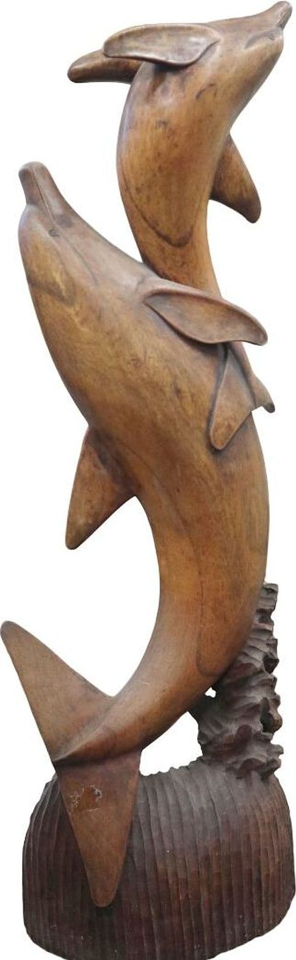 Statua in Legno con Delfini Intagliati a Mano – Scultura Artigianale Indonesiana 80 cm Complemento d’Arredo Naturale - 2