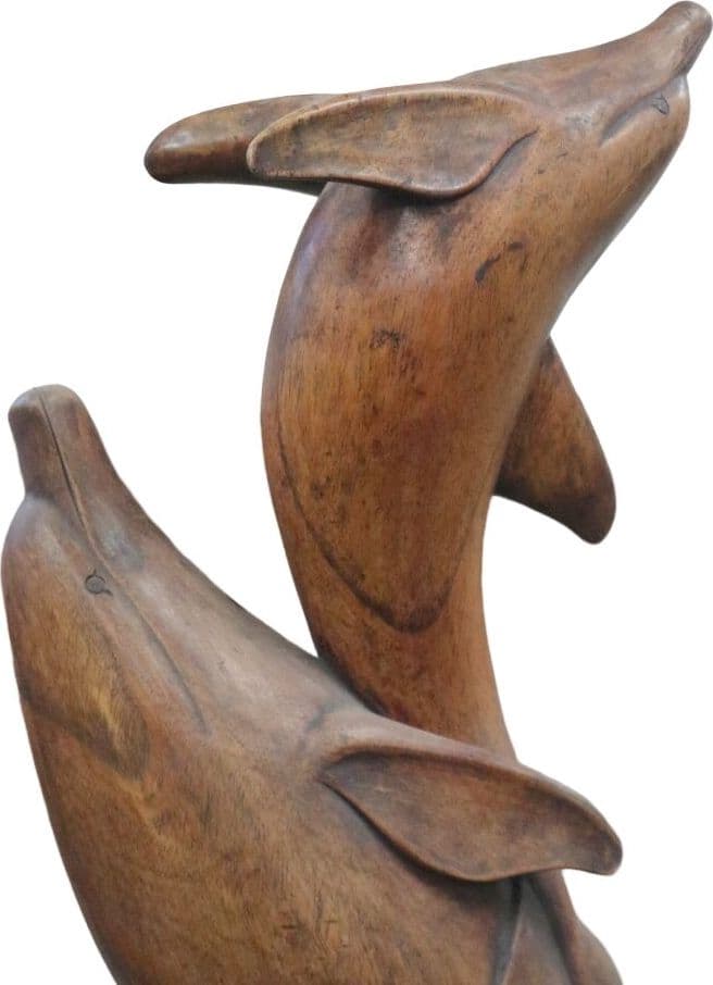 Statua in Legno con Delfini Intagliati a Mano – Scultura Artigianale Indonesiana 80 cm Complemento d’Arredo Naturale - 3
