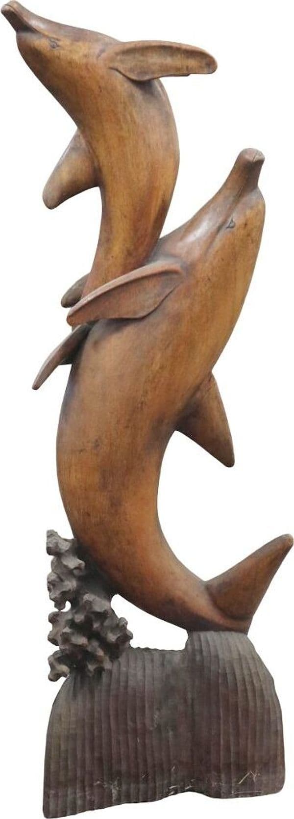 Statua in Legno con Delfini Intagliati a Mano – Scultura Artigianale Indonesiana 80 cm Complemento d’Arredo Naturale - 5