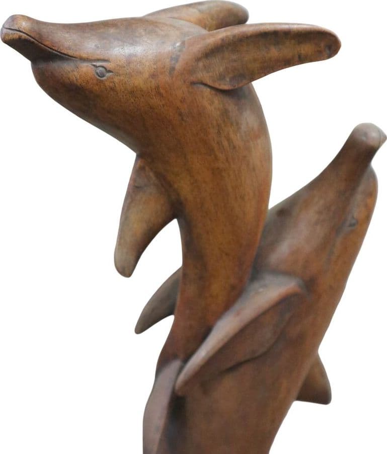 Statua in Legno con Delfini Intagliati a Mano – Scultura Artigianale Indonesiana 80 cm Complemento d’Arredo Naturale - 6