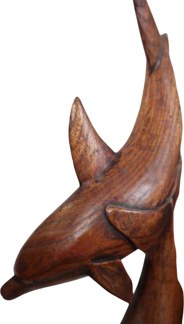 Scultura Delfini in Legno di Teak 24x10x80 cm – Statua Artigianale Realizzata a Mano in Indonesia - 3