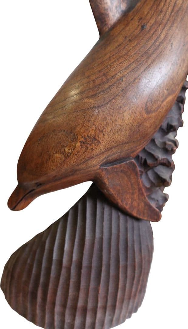 Scultura Delfini in Legno di Teak 24x10x80 cm – Statua Artigianale Realizzata a Mano in Indonesia - 4