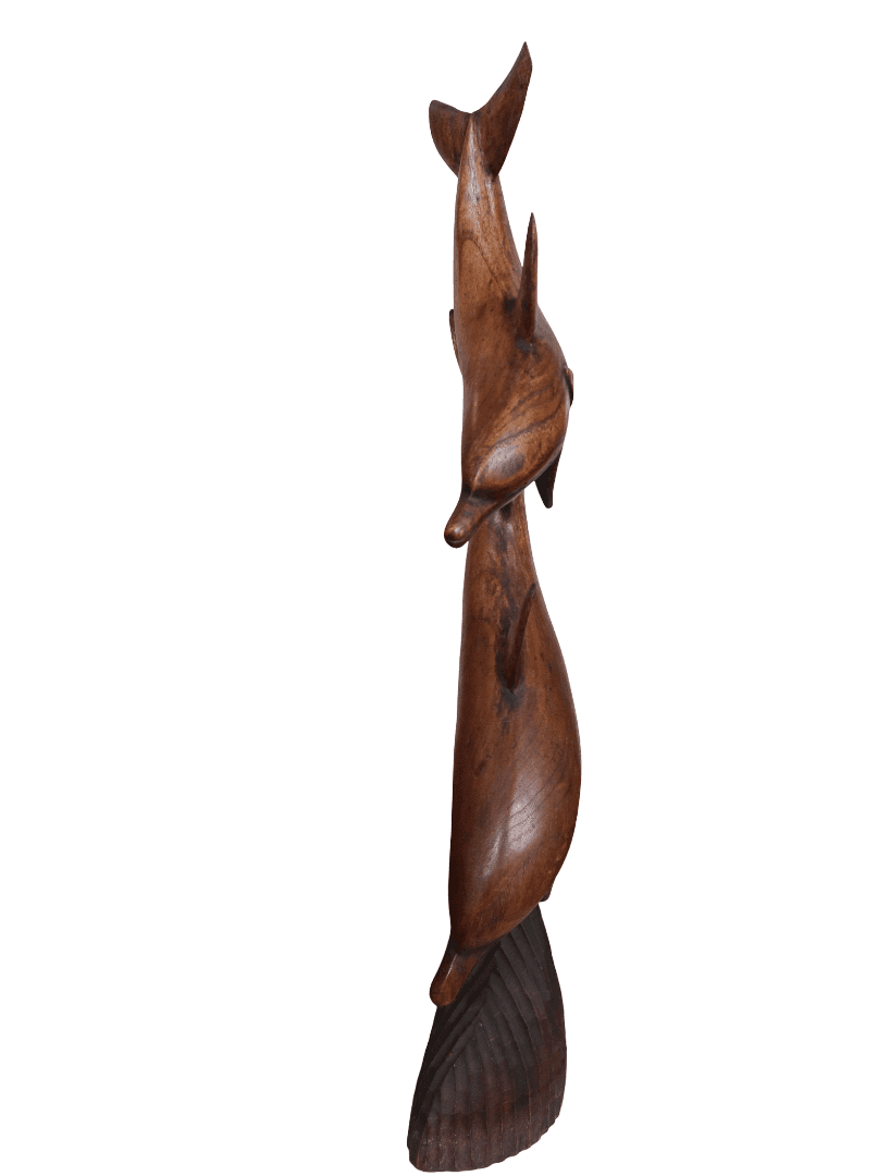 Scultura Delfini in Legno di Teak 24x10x80 cm – Statua Artigianale Realizzata a Mano in Indonesia - 5