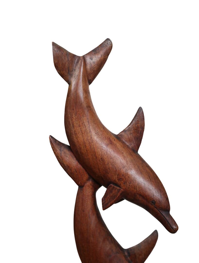 Scultura Delfini in Legno di Teak 24x10x80 cm – Statua Artigianale Realizzata a Mano in Indonesia - 6