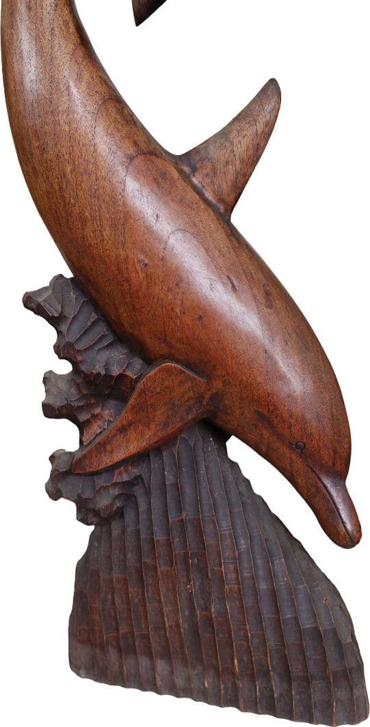 Scultura Delfini in Legno di Teak 24x10x80 cm – Statua Artigianale Realizzata a Mano in Indonesia - 7
