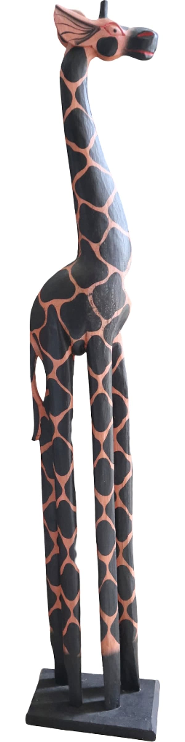 Scultura Giraffa Etnica in Legno Albesia Intagliata a Mano – Arredo Esotico da Terra H 127 cm - 2