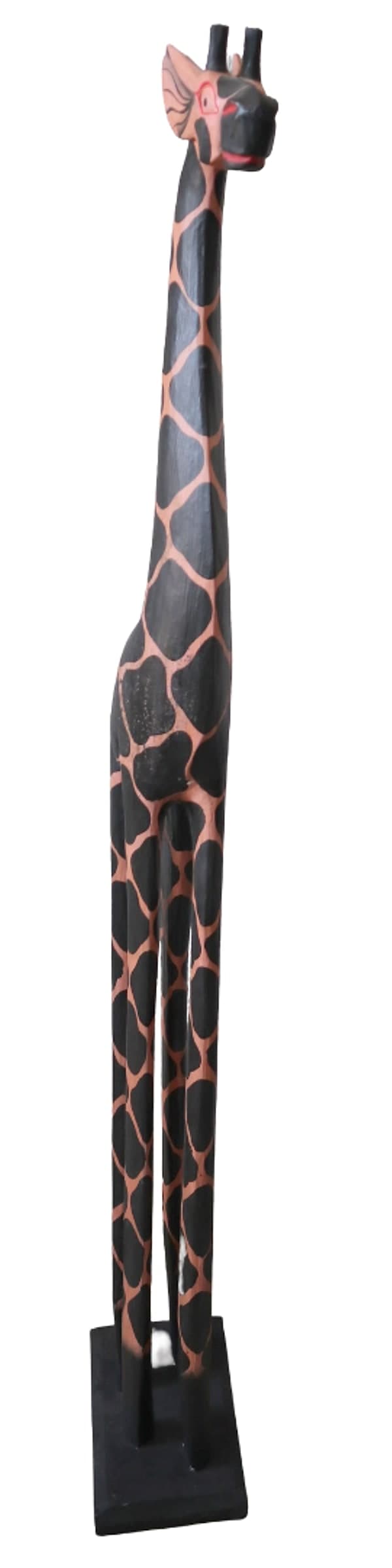 Scultura Giraffa Etnica in Legno Albesia Intagliata a Mano – Arredo Esotico da Terra H 127 cm - 4