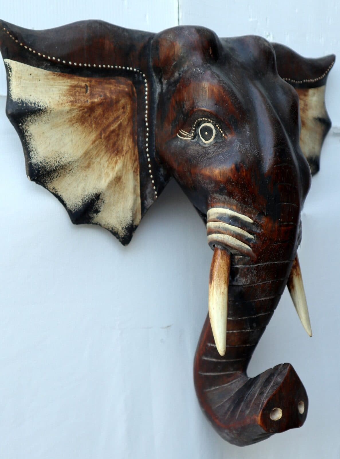 Testa in legno di Elefante sacro Induista cm 40x37x20h Budda - 2