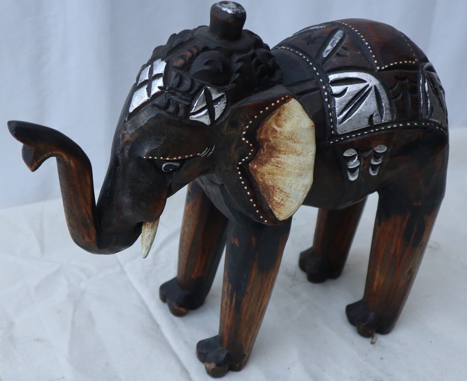 Elefante in legno creato e dipinto a mano sacro Induista cm 30x12x26h Budda - 6