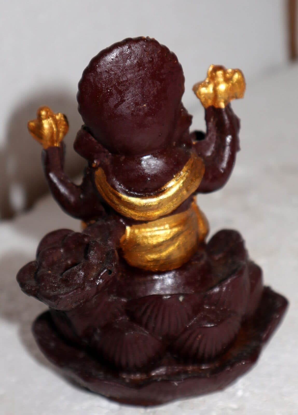 Fontana di fumo Ganesh divinità in resina marone ed oro realizzato a mano cm 10x13x10h - 5