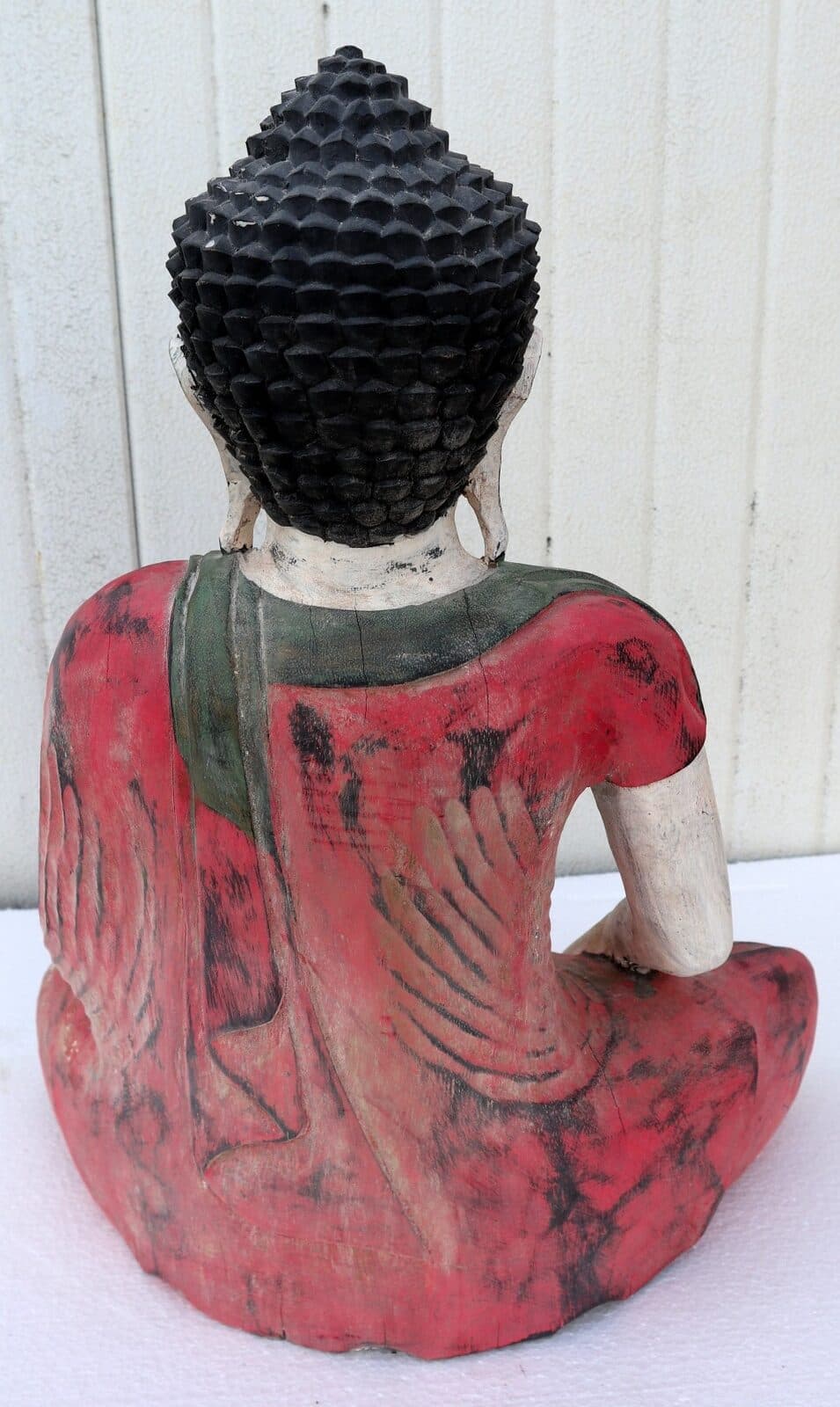 Buddha scultura il legno massello noce indiano o suar  cm 50hx40x18 rosso e bianco anticato - 4