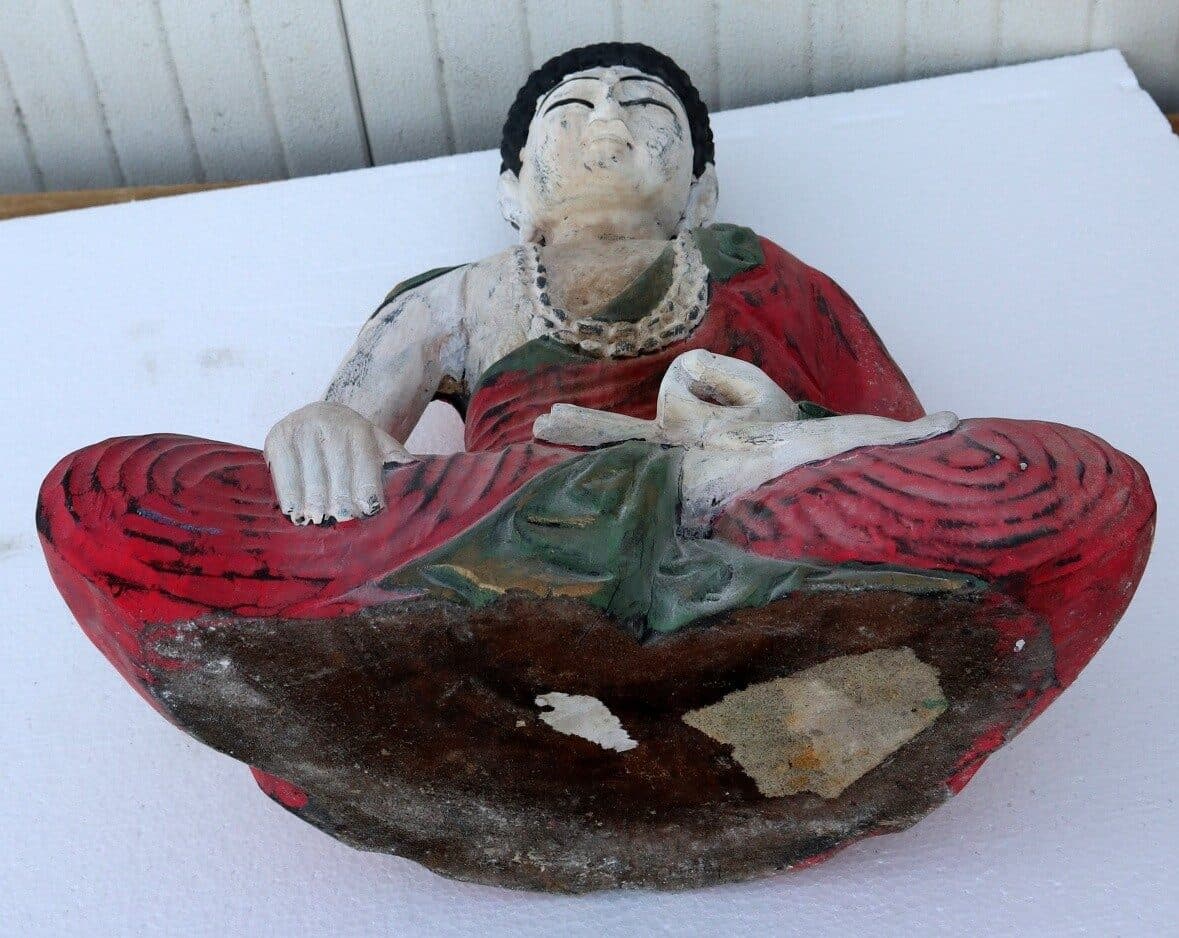 Buddha scultura il legno massello noce indiano o suar  cm 50hx40x18 rosso e bianco anticato - 6