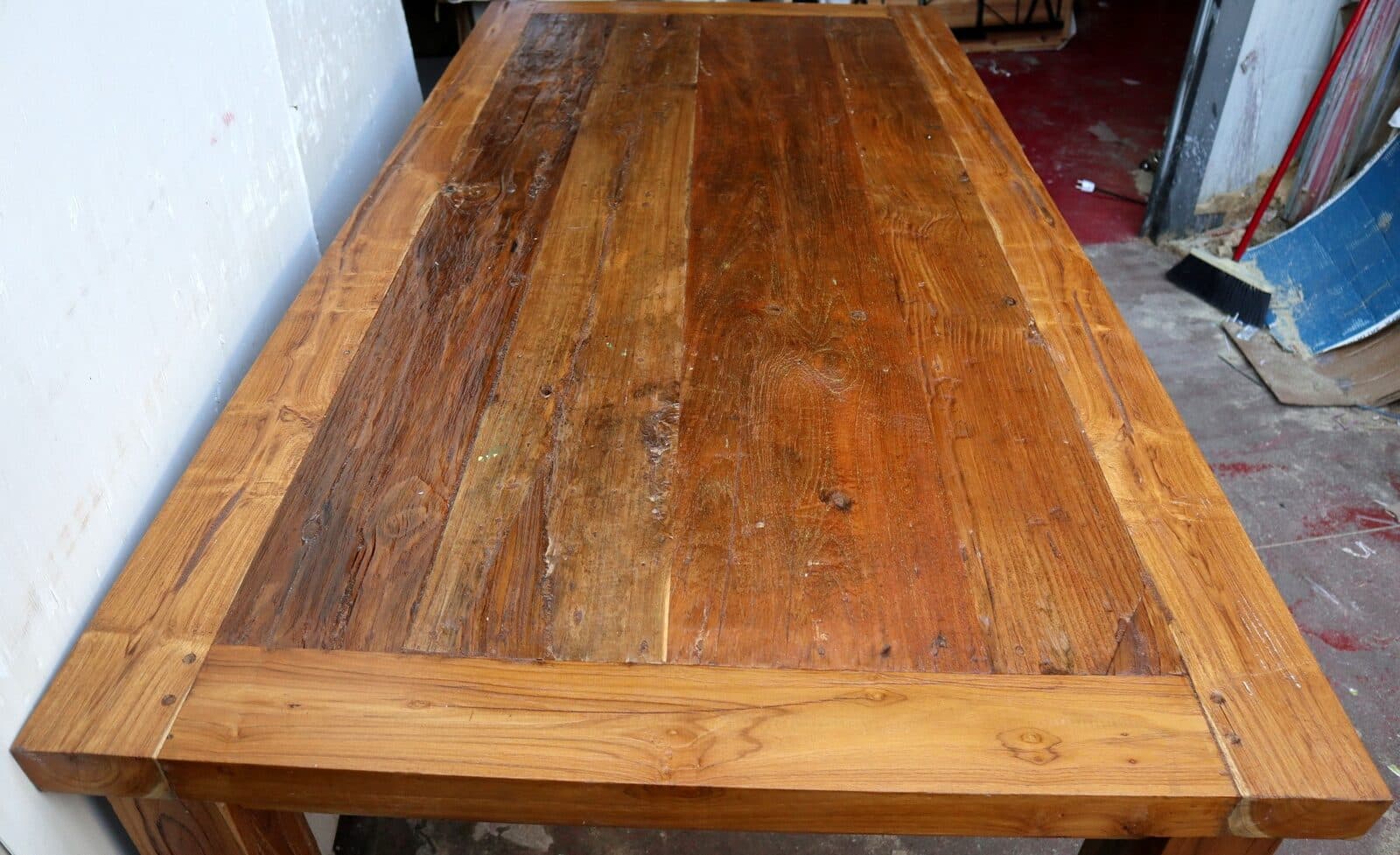 Tavolo da pranzo stile industrial in legno teak riciclato dalle barche cm 200x100x80 - 5