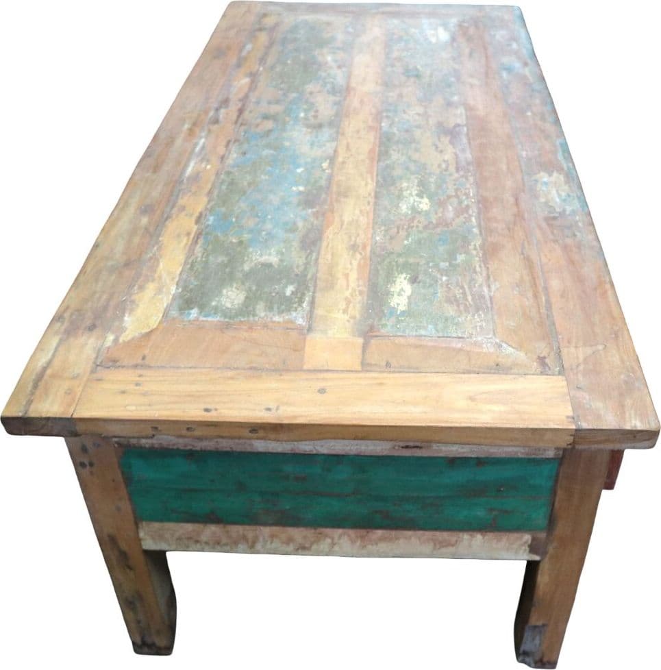 Tavolino da Caffè Vintage in Legno di Recupero Indonesiano 120x60 cm – Artigianale con Cassetti e Top Rialzato - 6