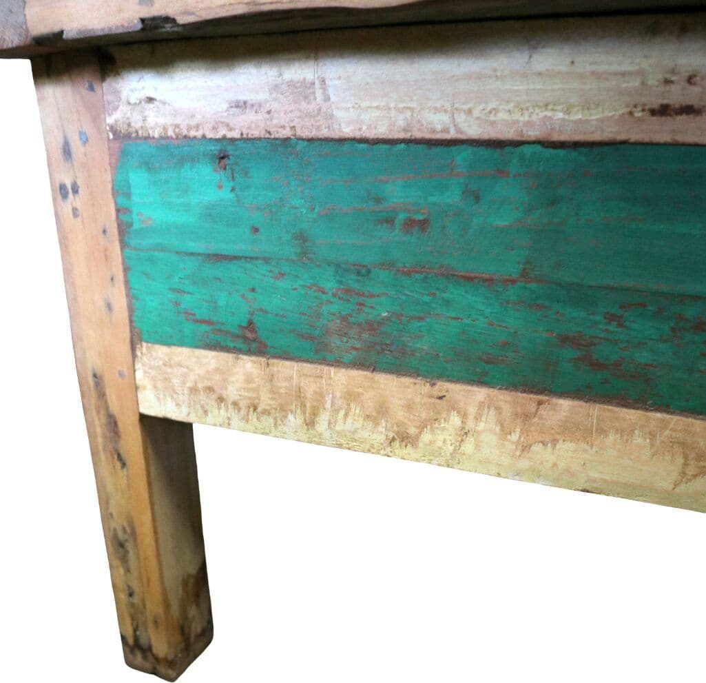 Tavolino da Caffè Vintage in Legno di Recupero Indonesiano 120x60 cm – Artigianale con Cassetti e Top Rialzato - 9