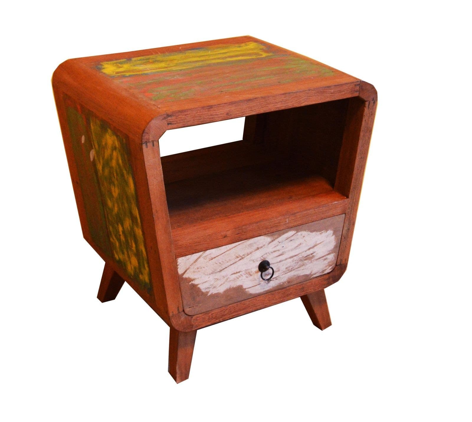COMODINO INDUSTRIAL CON LEGNO RICICLATO COLORATO CM H55X40X50 - 3