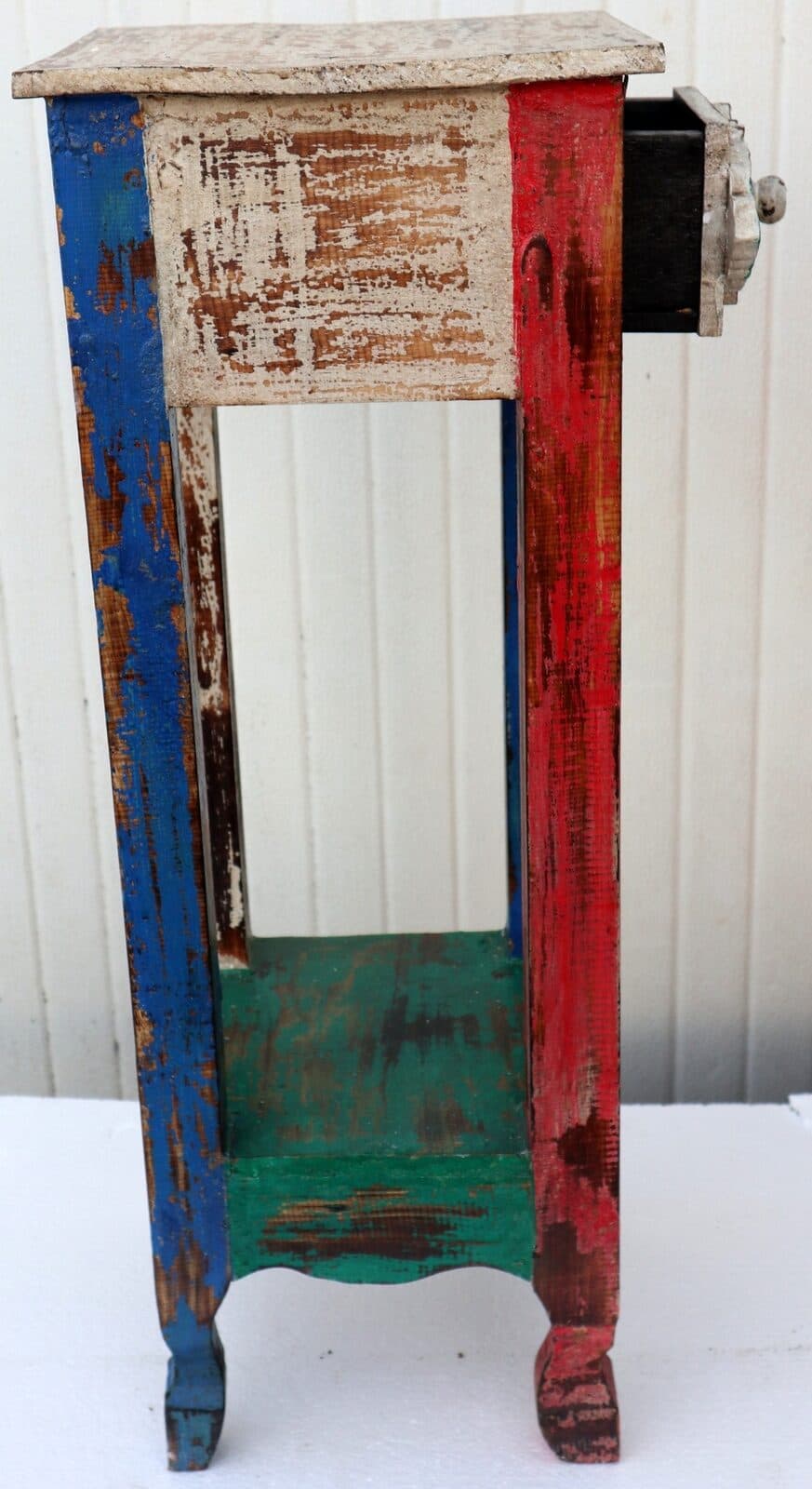 Alzata comodino in legno multicolor  con cassetto cm 30x30x80h - 4
