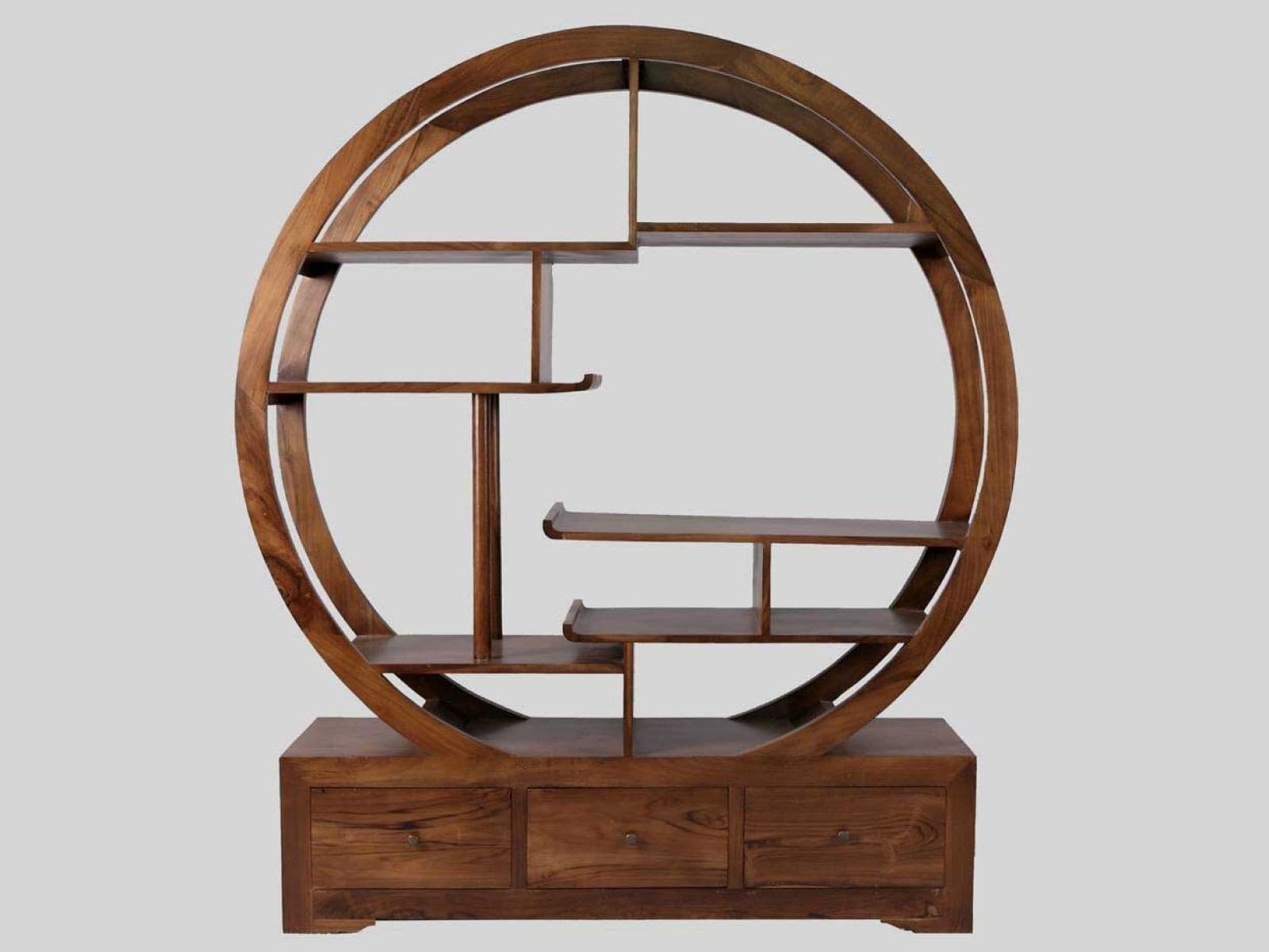 Libreria in  teak con 3 cassetti naturale a cerchio cm 150x40x170 h - 3