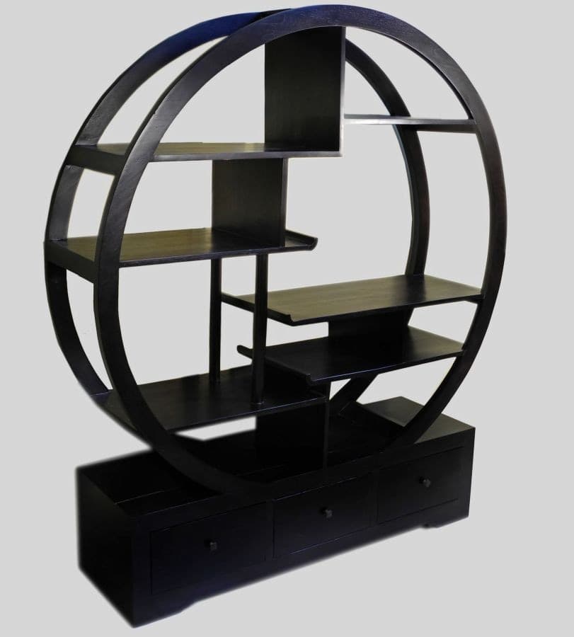 Libreria in  teak con 3 cassetti color nero cerchio cm 150x40x170 h - 3