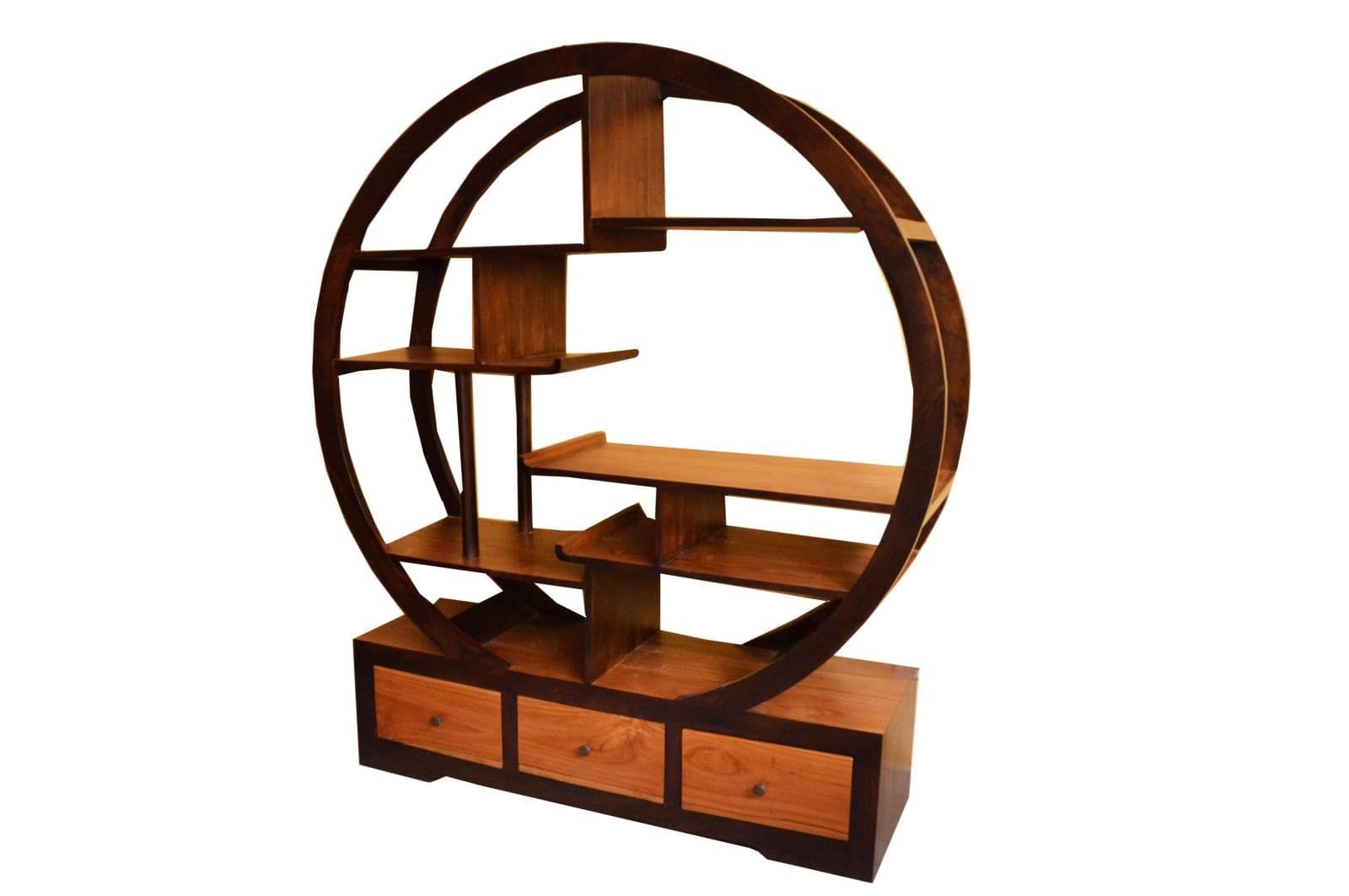 Libreria in  teak con 3 cassetti bicolor a cerchio cm 150x40x170 h - 2