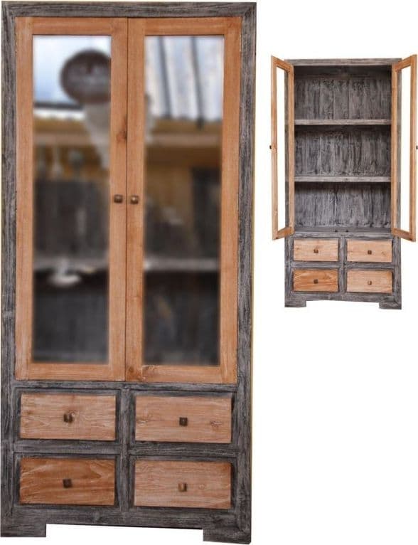 Vetrina in legno di teak bi color naturale e nero con cassetti e ante cm 90x45x180h - 3
