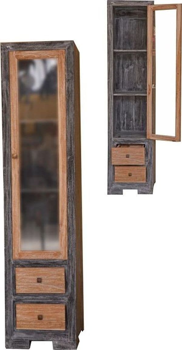 Vetrina vetrinetta in legno di teak bi color naturale e nero con cassetti e ante cm 45x40x1900h - 3