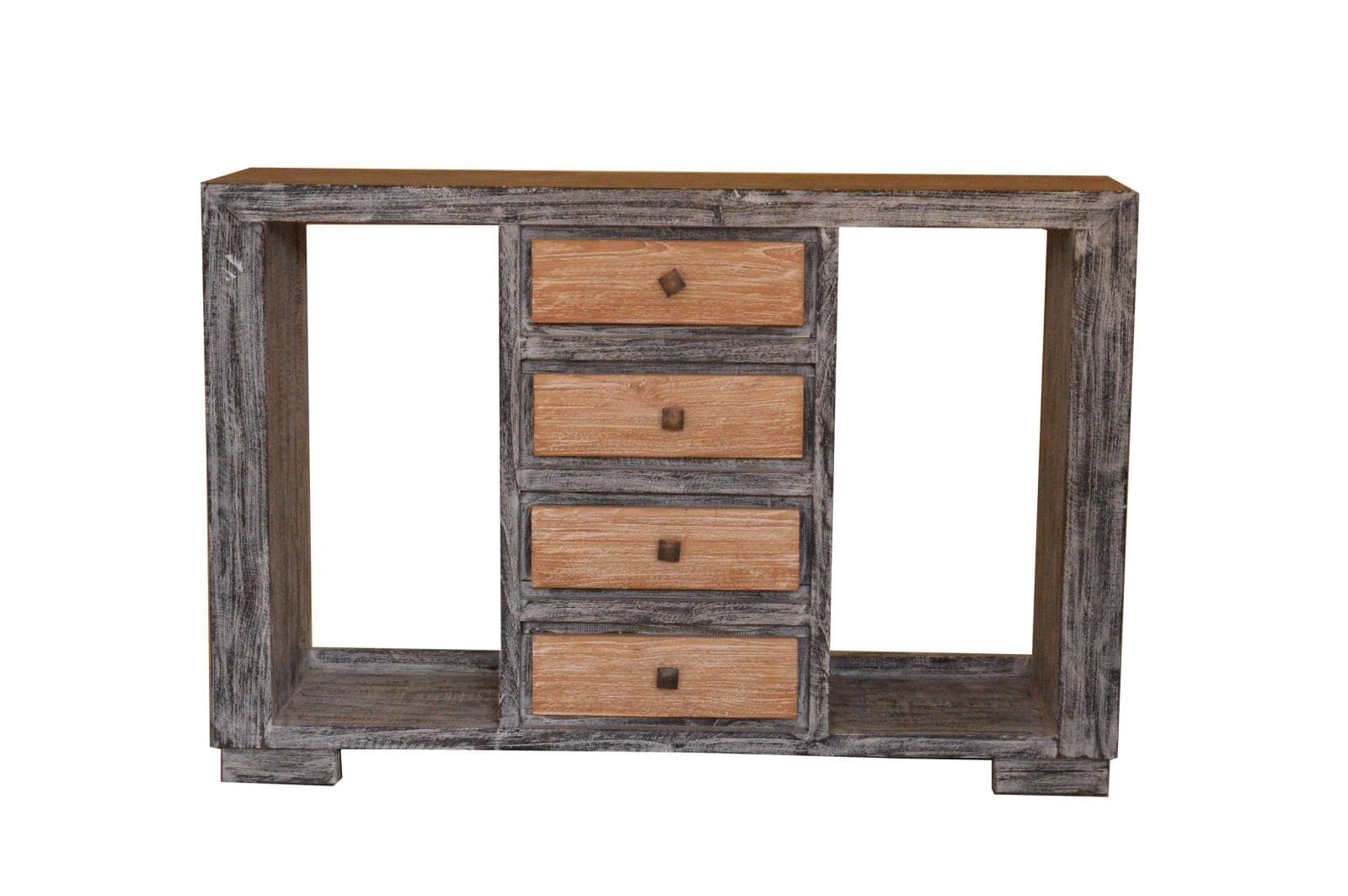 Consolle in legno di teak bi color naturale e nero a 4 cassetti centrali cm 120x30x80 h - 2