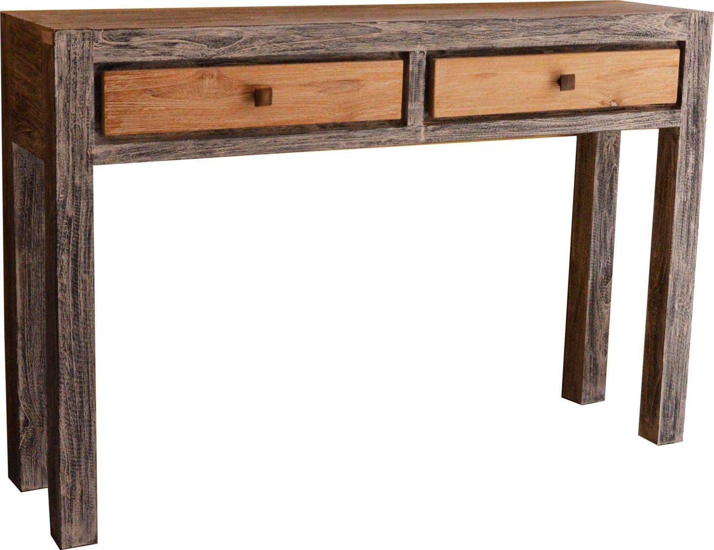 Consolle in legno di teak bi color naturale e nero a 2 cassetti  cm 120x30x80 h - 3
