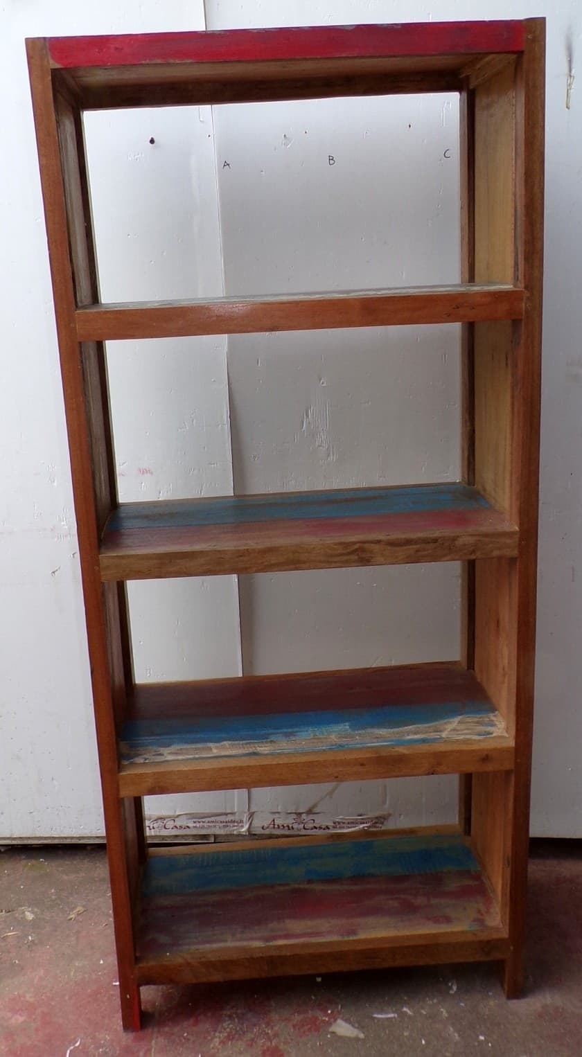 Libreria in teak legno riciclato da imbarcazioni industrial cm 80x40x180h - 2