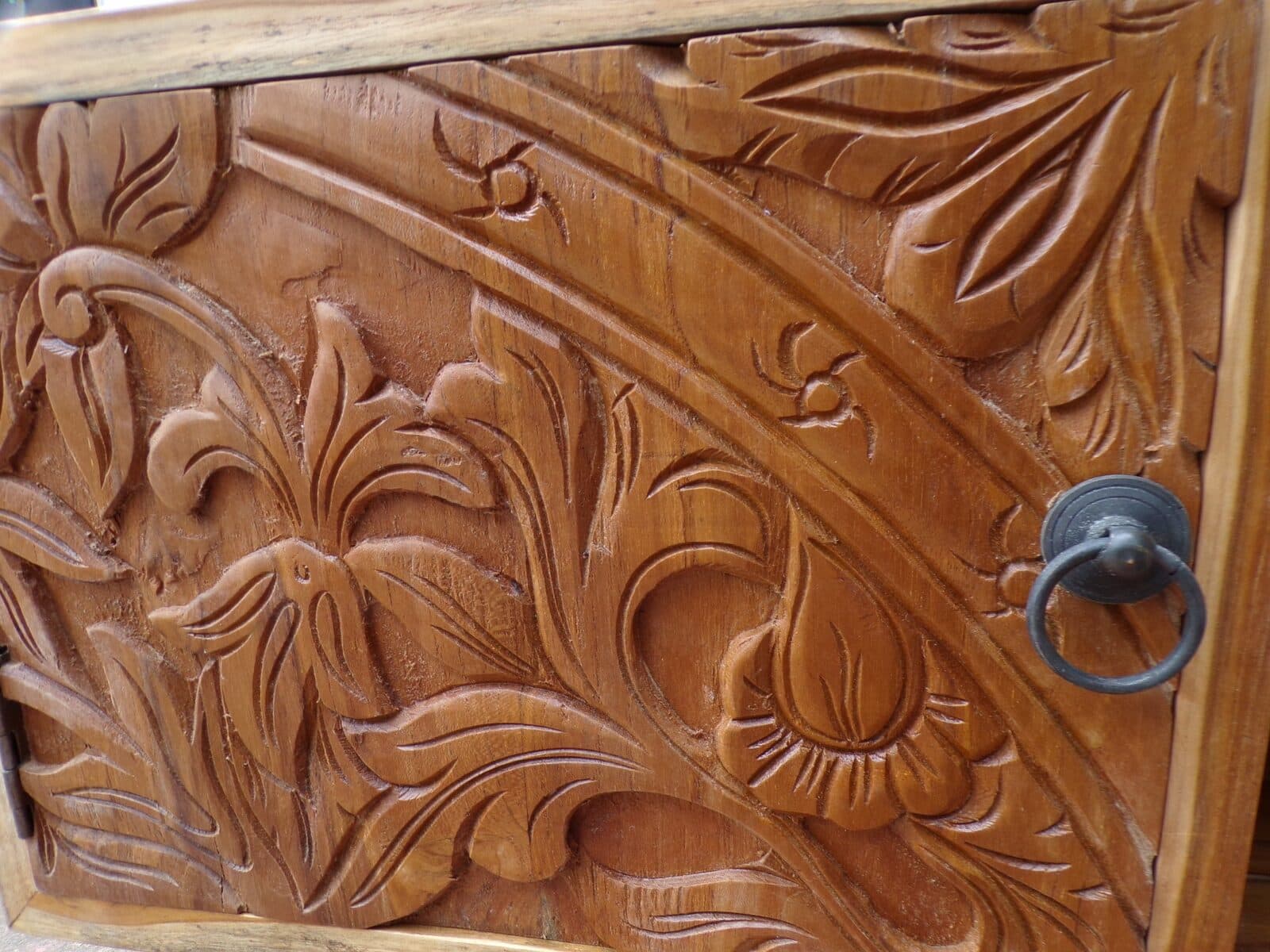 Mobile porta Tv in legno di teak color naturale con cassetti e anta intarsiate  cm 117x40x48 - 7