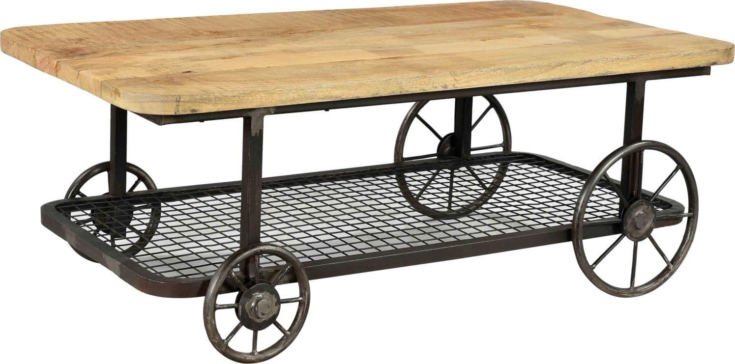 tavolo da caffè o fumo COFFE TABLE DECORATIVO CON RUOTE INDUSTRIAL CM120X65X45 LEGNO/FERRO - 3