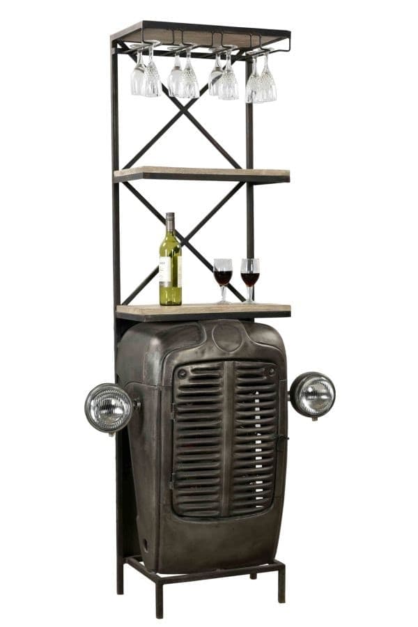 Mobile bar porta bottiglie e bicchieri  "TRATTORE" VINTAGE INDUSTRIAL CM 50X38X183 LEGNO/FERRO - 2