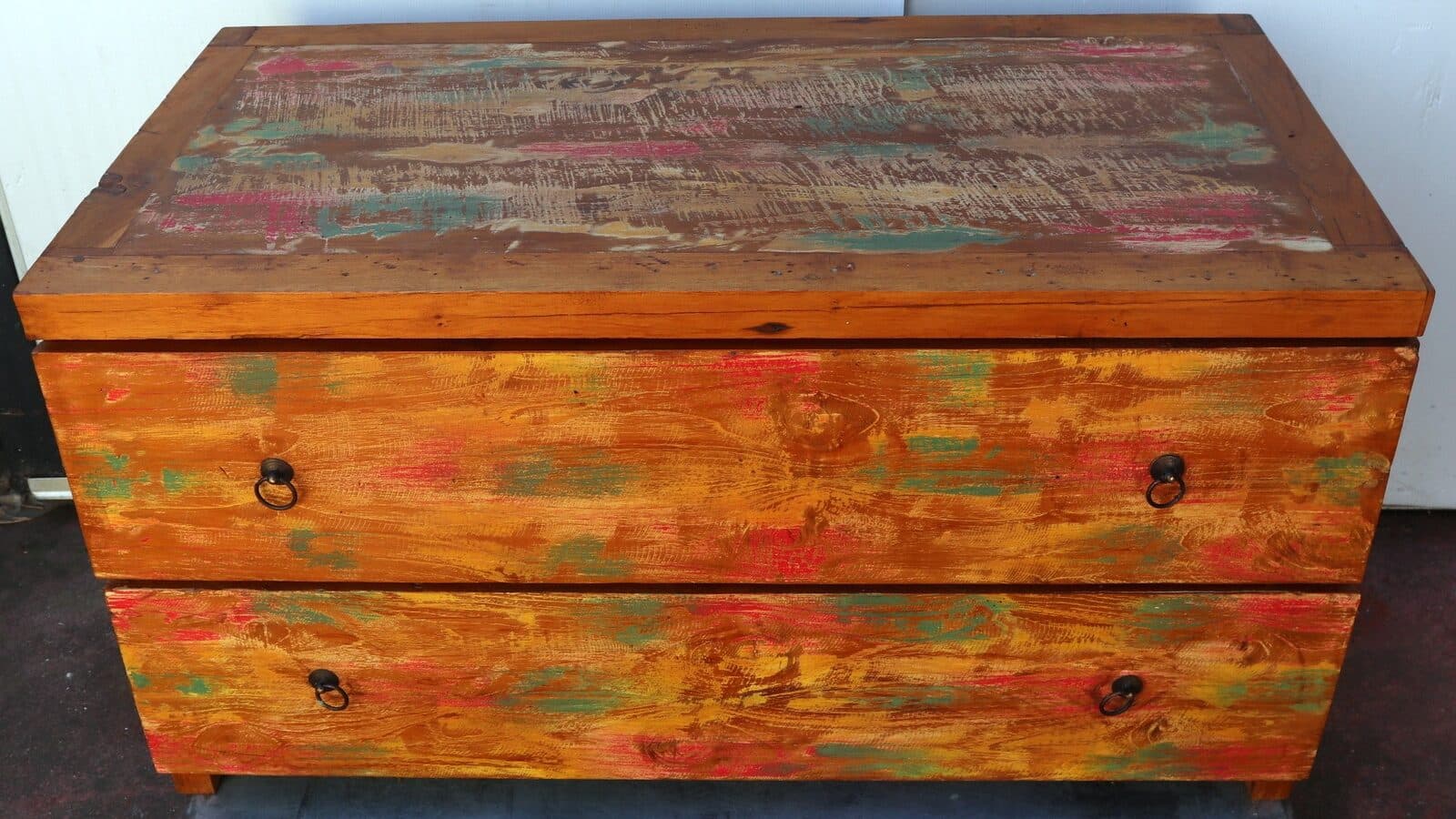 Cassettiera cassettone in legno di teak industrial legno recuperato 2 cassetti  cm 100x50x55 h offerta comò - 2